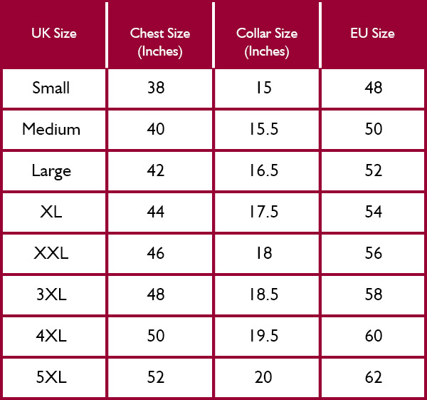 Alan Paine Mens Ilkley Shirt Size Guide