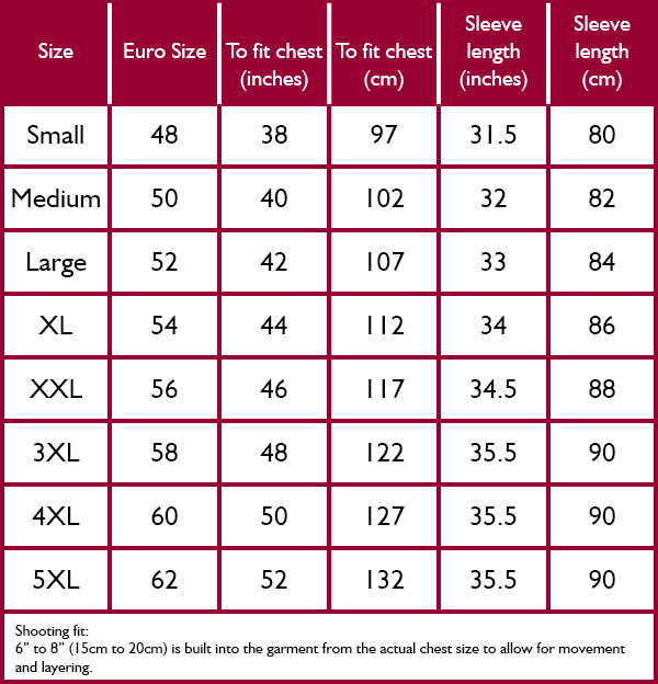 Alan Paine Stancombe Coat Size Guide