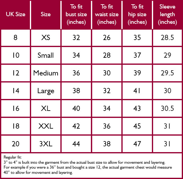 Alan Paine Surrey Ladies Mid Thigh Coat Size Guide