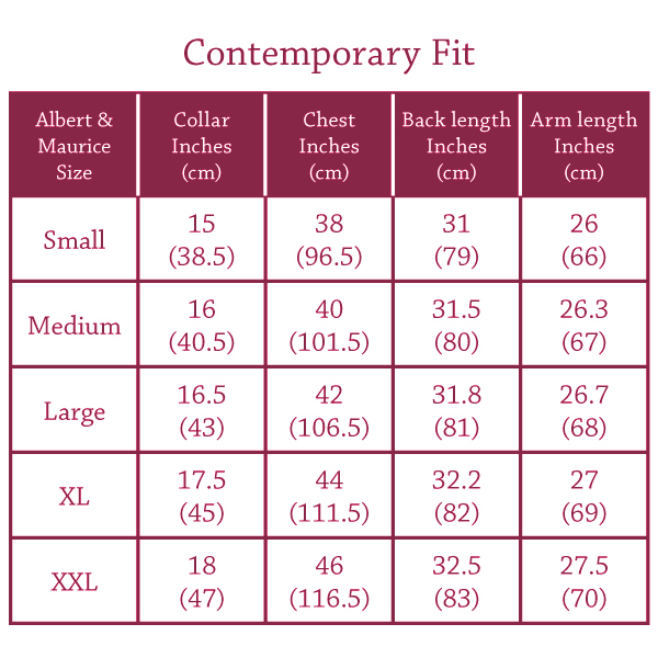 Albert and Maurice Contemporary Shirt Sizes
