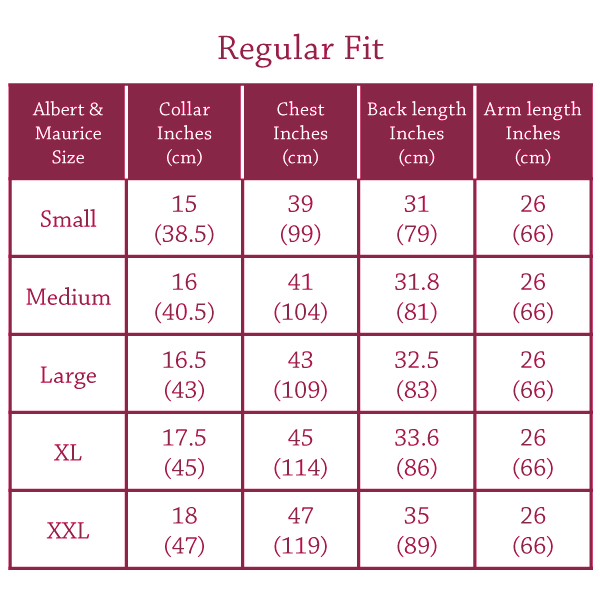 Albert and Maurice Regular Shirt Sizes