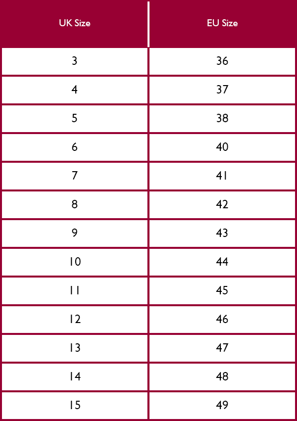 Barbour Footwear Size Guide