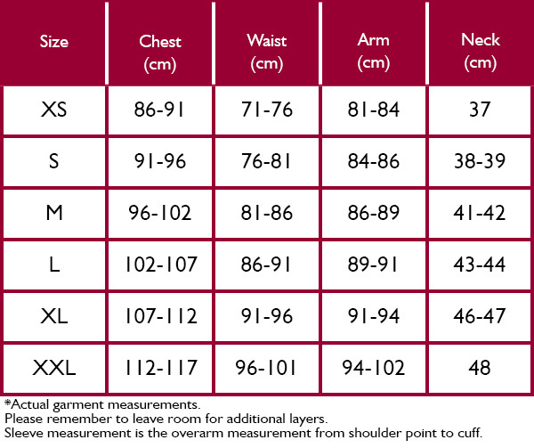 Barbour Offshore Quilted jacket size guide