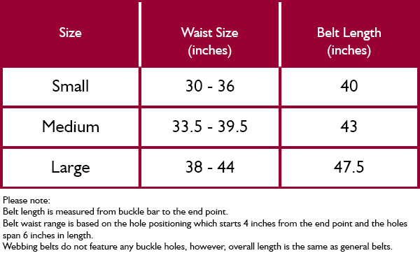 Barbour Womens Belts Size Guide