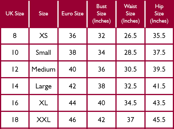 Barbour Womens Dresses Size Guide