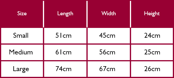 Dubarry Dog Bed Size Guide