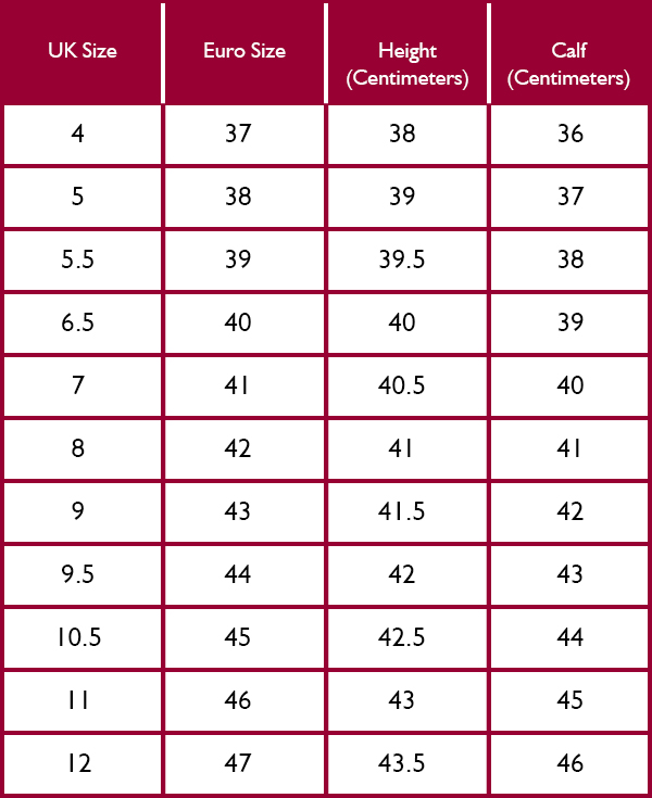 Dubarry Glengarriff Boots Size Guide