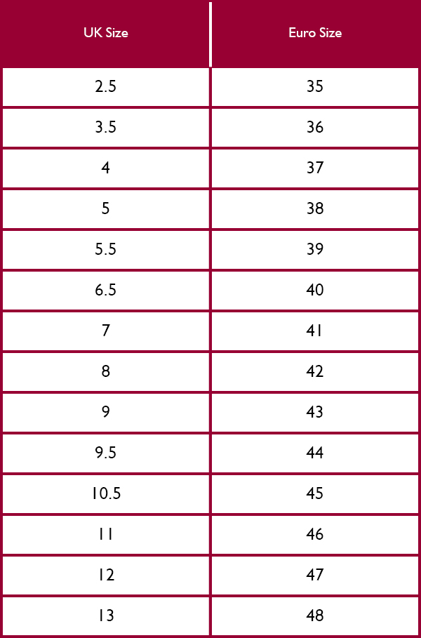 Dubarry Marbella Shoes Size Guide