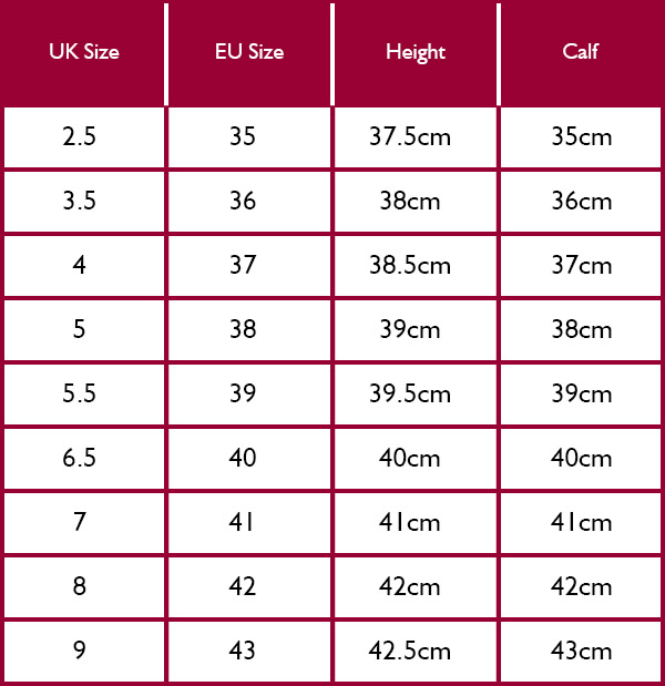 Dubarry Womens Dunmore Boots Size Guide