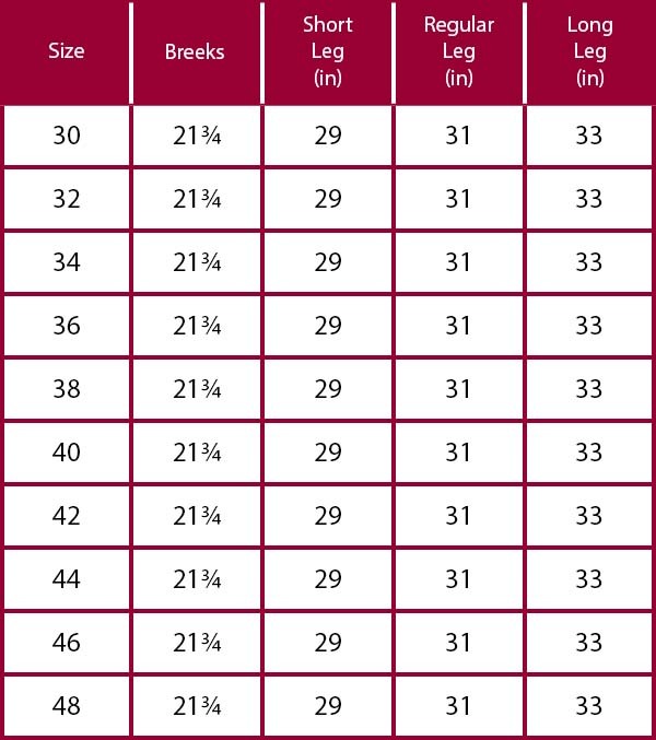 Hoggs of Fife Trousers Size Guide