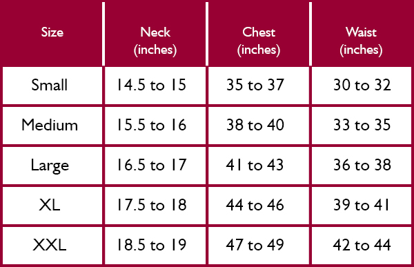 Lazy Jacks Mens Size Guide