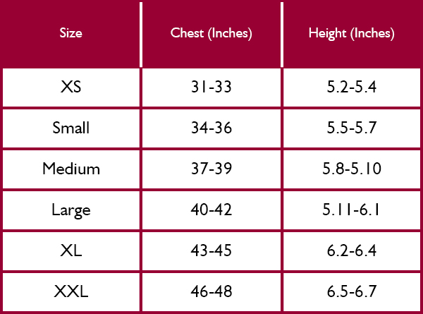 Musto Mens Tops Size Guide