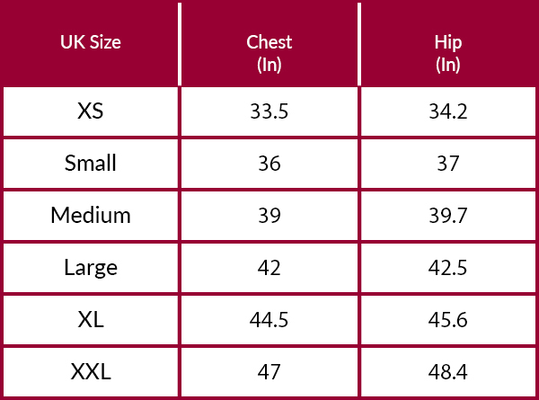 Musto Mens Tops Size Guide