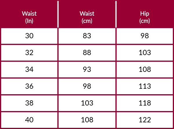 Musto Mens Trousers & Shorts Size Guide
