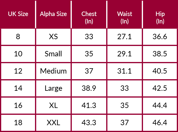 Musto Womens Tops Size Guide