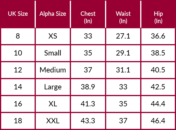 Musto Womens Tops Size Guide