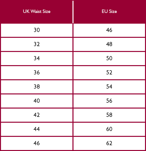 Seeland Mens Trousers Size Guide