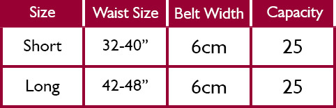 Teales Cartridge belt size guide