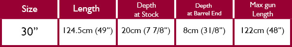 Teales Gun Slip 30 Inch size guide