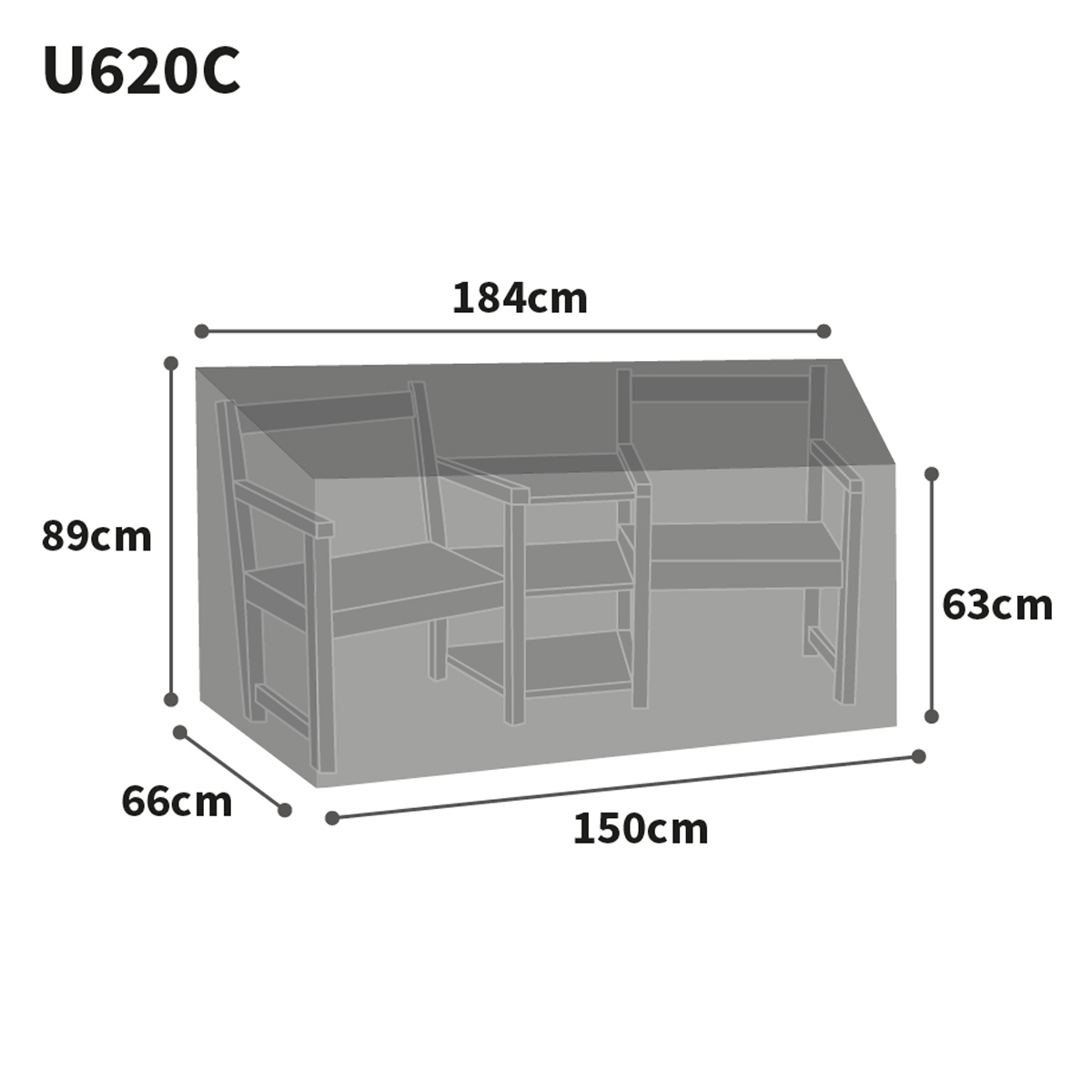 Bosmere Ultimate Protector Conversation Seat Cover Graphic Size Guide