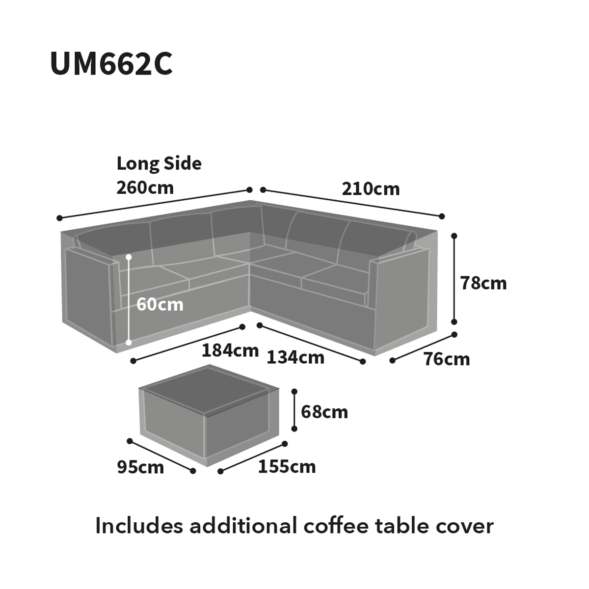 Medium L Shaped Dining Cover Left Side Long Cover Size Guide