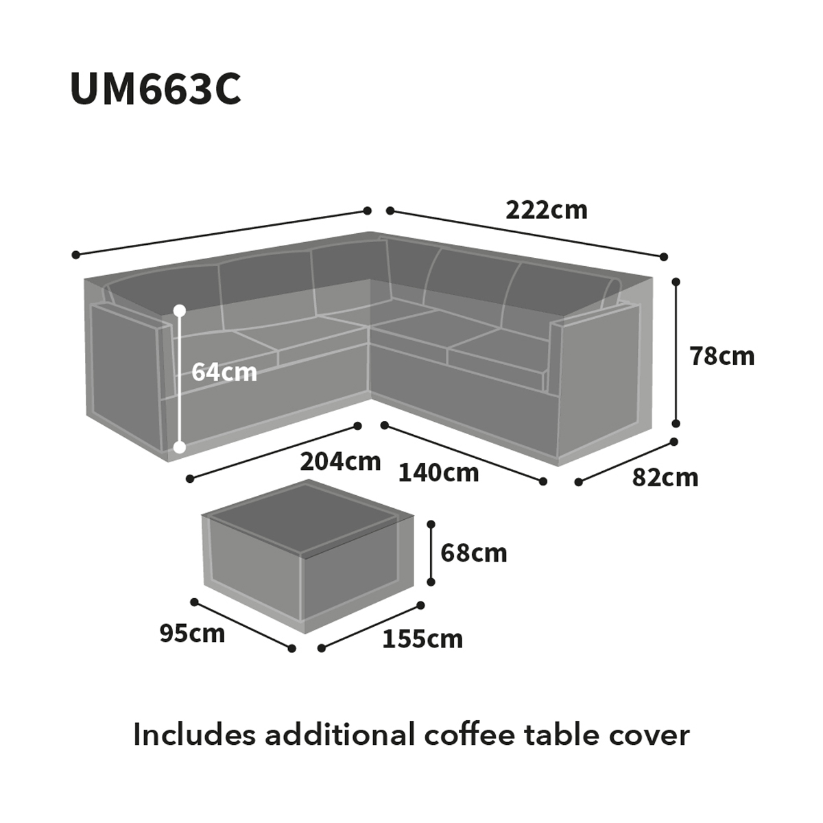 Bosmere Ultimate Large L-Shaped Left Hand Sofa Cover Size Guide