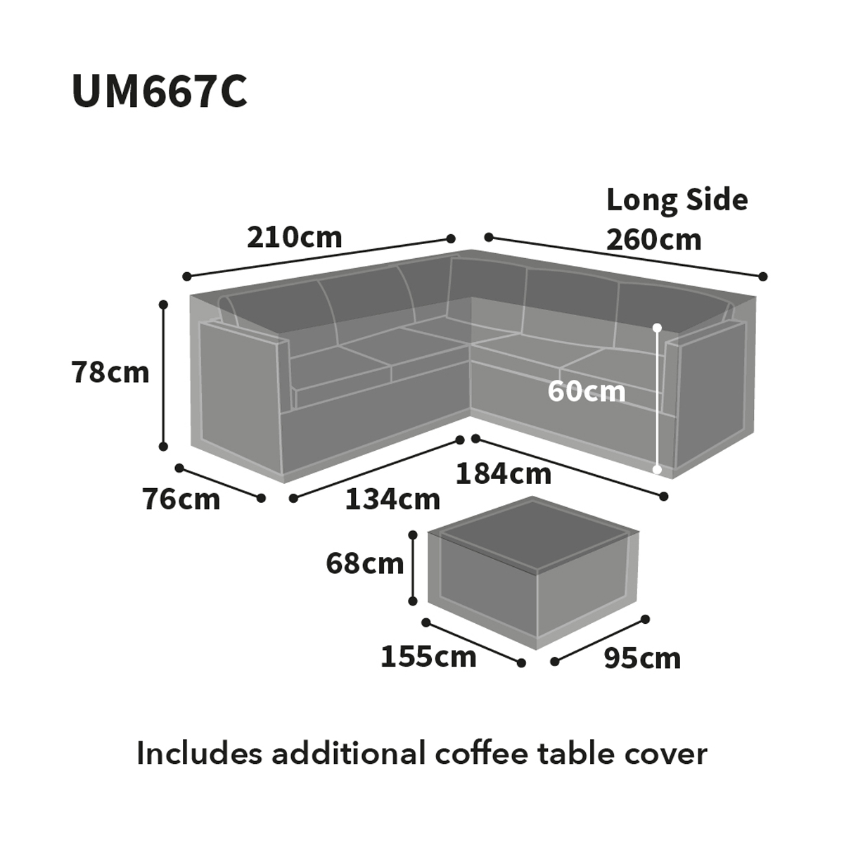 Medium L Shaped Dining Cover Right Side Long Cover Size Guide