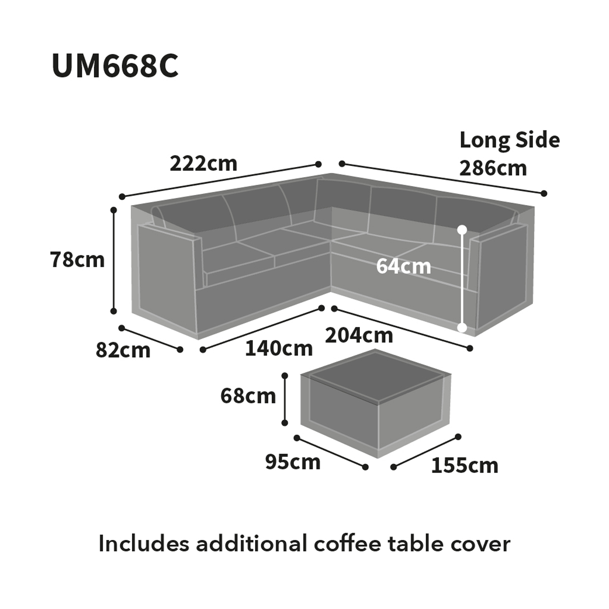 Large L Shaped Dining Cover Right Side Long Cover Size Guide