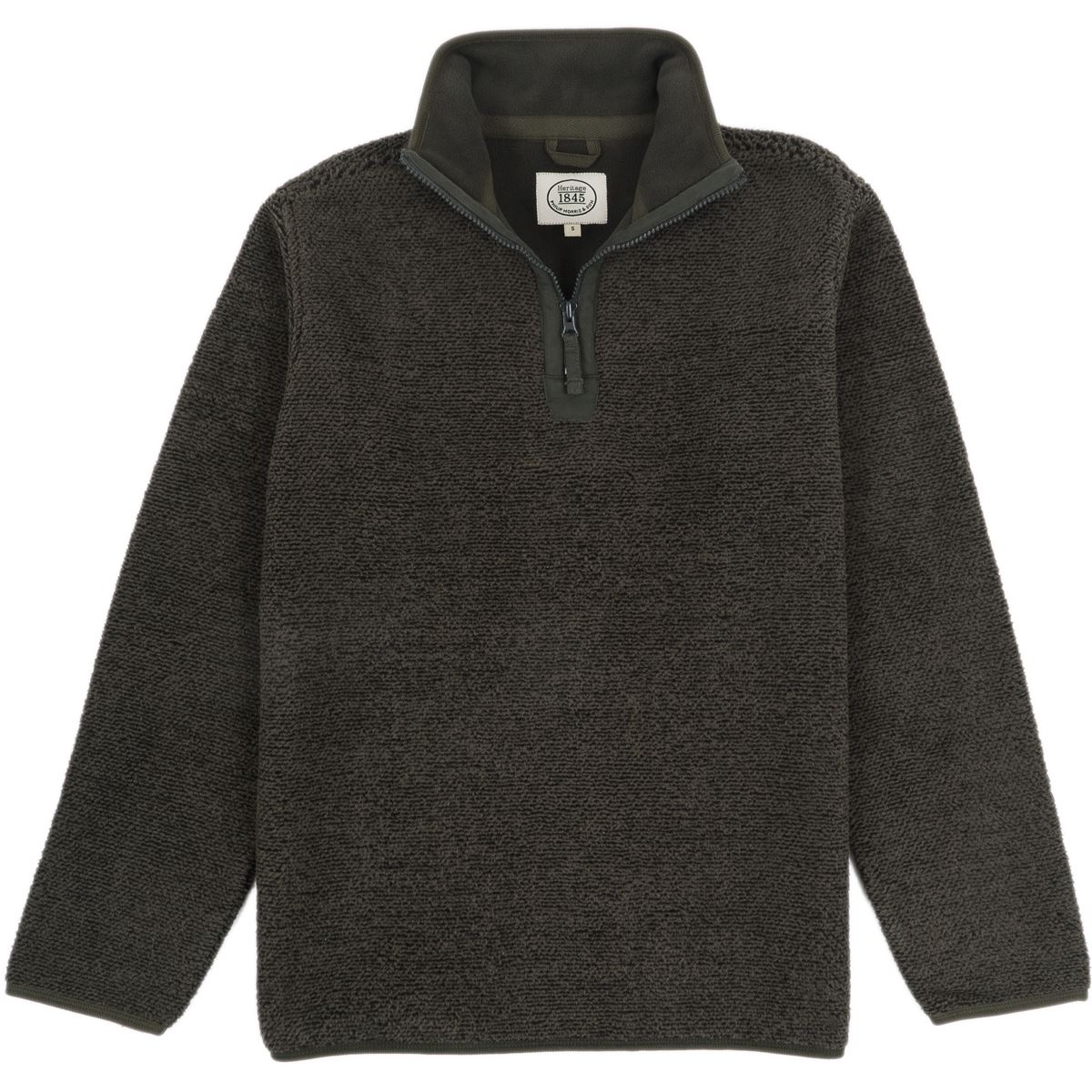 Heritage 1845 Mens Dinmore Fleece Zip Neck Jumper Olive Large