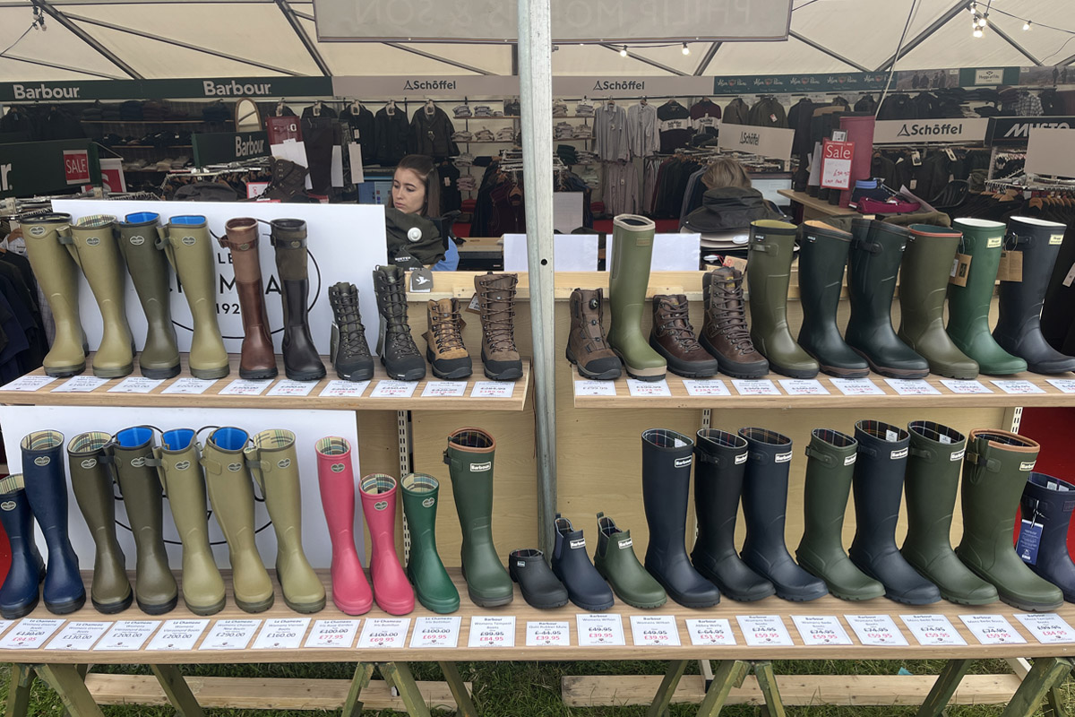 Footwear and wellies on display at the game fair