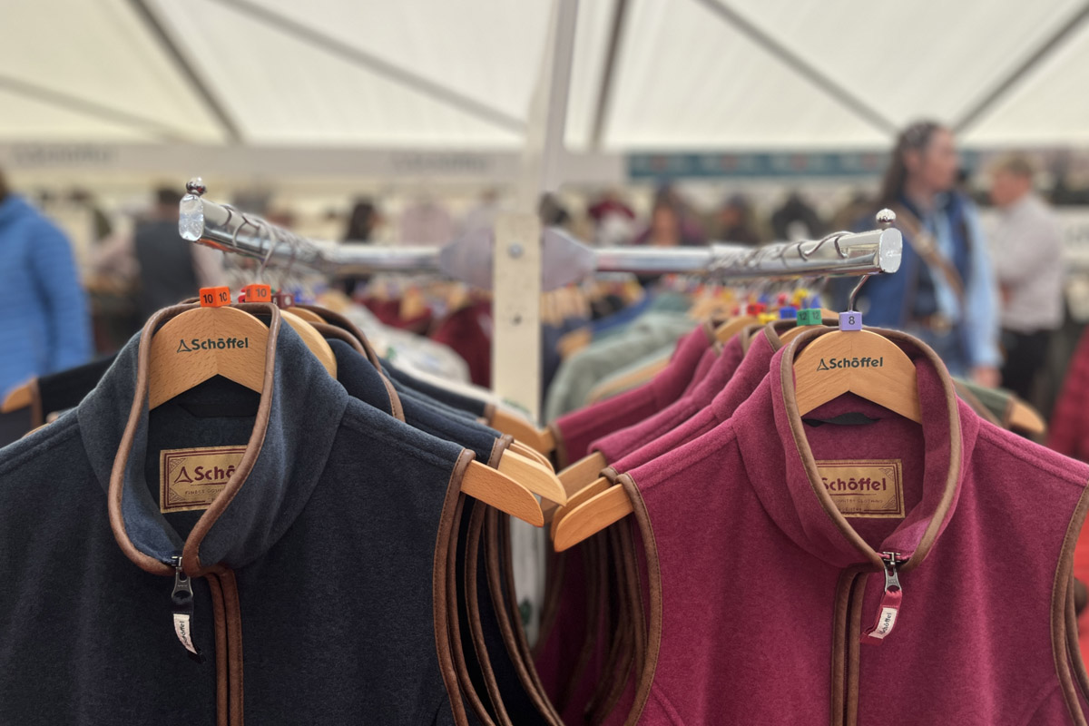 Schoffel fleece gilets on display at The Game Fair