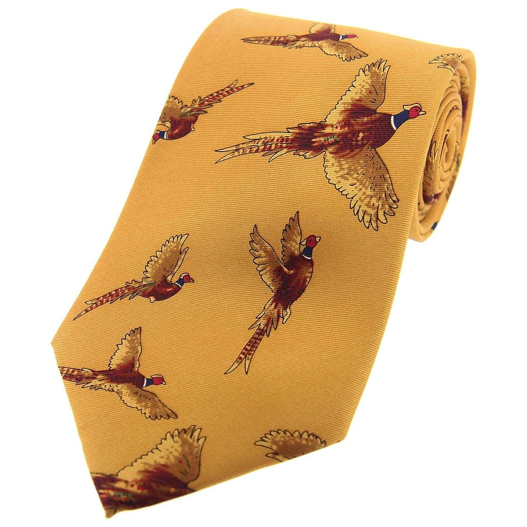 Heritage 1845 Silk Tie Flying Pheasant Mustard
