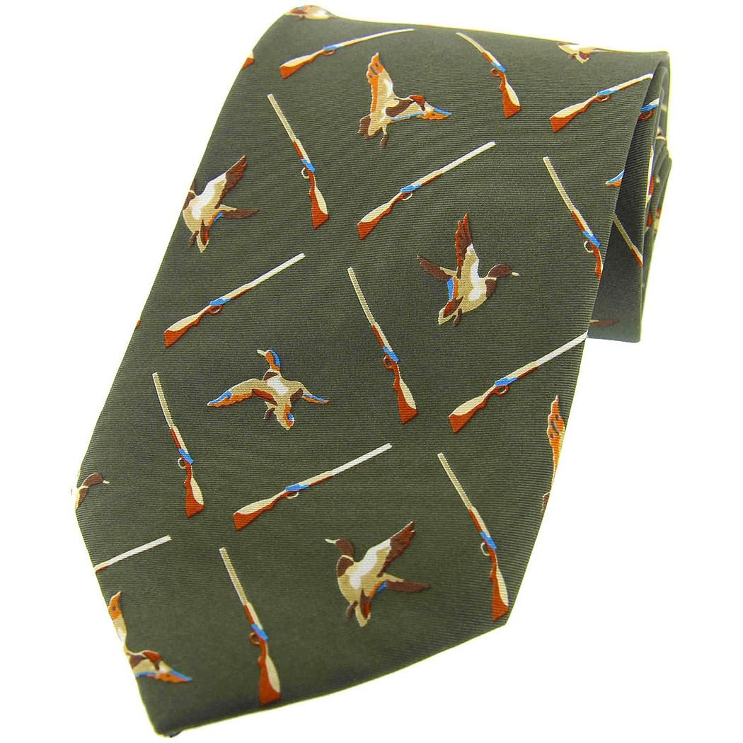 Heritage 1845 Silk Tie Ducks and Guns Green